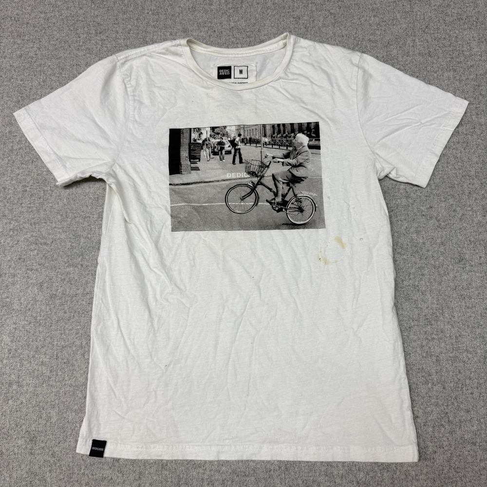 Dedicated Graphic T-Shirt Size M White Organic Cotton Bicycle Wheelie Tee